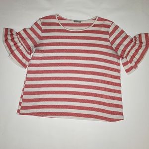 Pleione stripped ruffle sleeve top